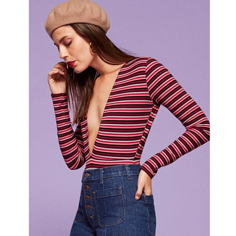 Reformation Cecille Bodysuit-Striped Sunset-Sz L